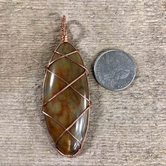 Copper Wrapped Jasper Necklace Pendant - Picture 2 of 4